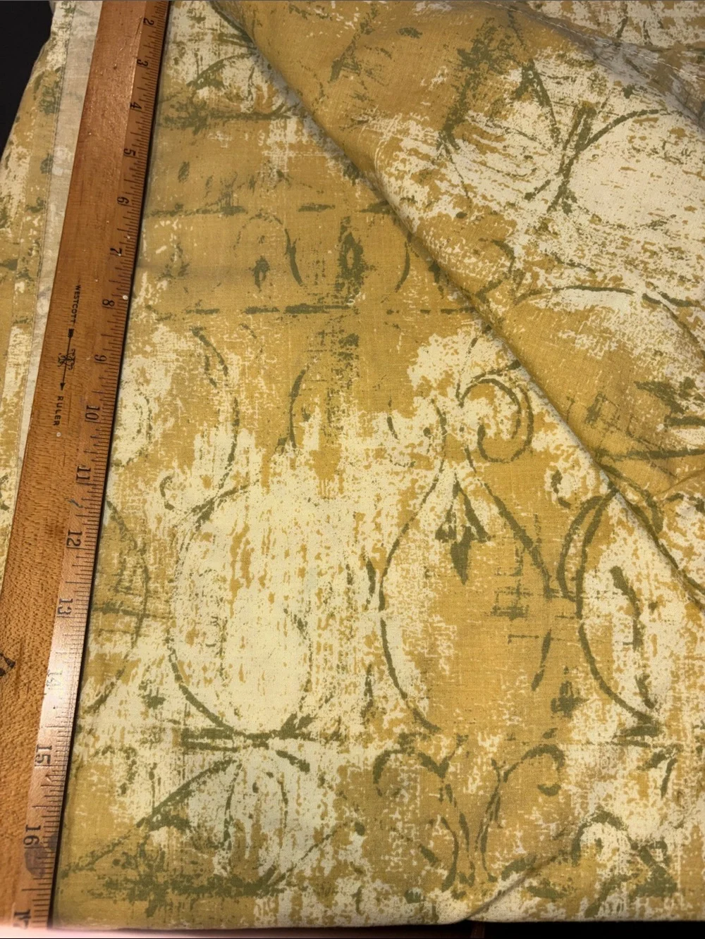 Vintage Distressed Botanical Print king flat sheet Panel in Yellow‎ and Sage D4